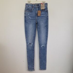 NWT Levi's 721 Blue Distressed High Rise Skinny Jeans 25 X 29.5